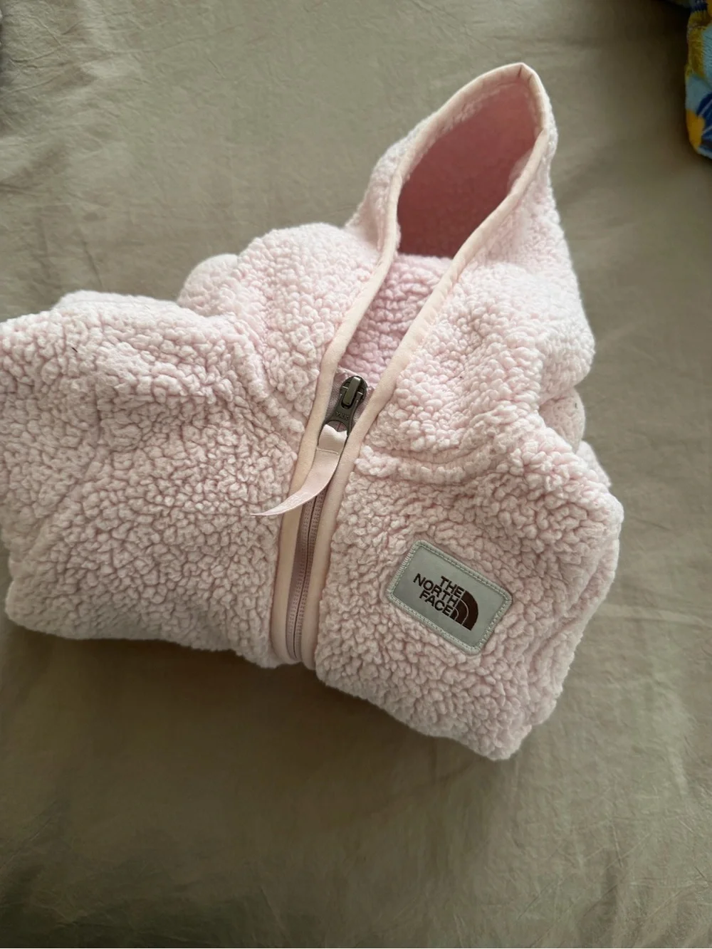 The North Face Light Pink Sherpa Hooded Infant One-Piece